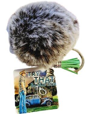 Try That In A Small Town Western Pom Pom Tassel Keychain